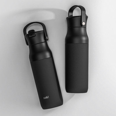 Harmony Recycled Stainless Steel Insulated Water Bottle with Flip-Up Straw Spout - Ebony, 32 ounces