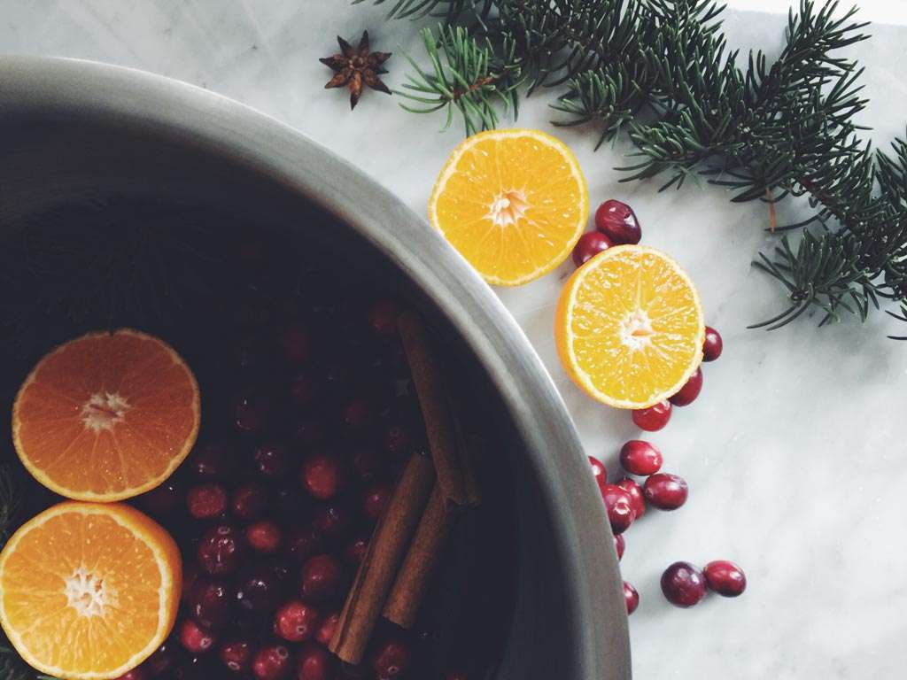 sauce pot with orange and cranberry