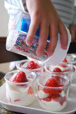 strawberry and yogurt cups with sprinkles