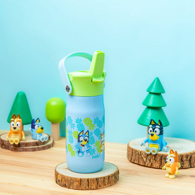 Bluey Harmony Recycled Stainless Steel Kids Water Bottle with Straw Spout, 14 ounces