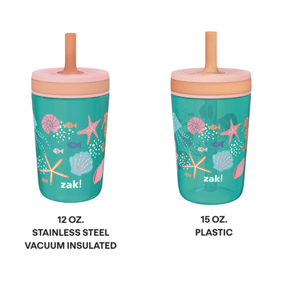 Sea Shells Kids Stainless Steel and Plastic Leak Proof Tumbler Set