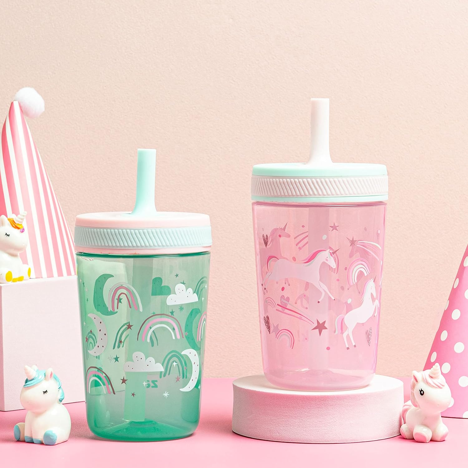 Unicorn and Happy Skies Kelso Kids Leak Proof Tumbler with Lid and Straw - 15 Ounces