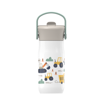 Construction Harmony Recycled Stainless Steel Kids Water Bottle with Straw Spout, 14 ounces